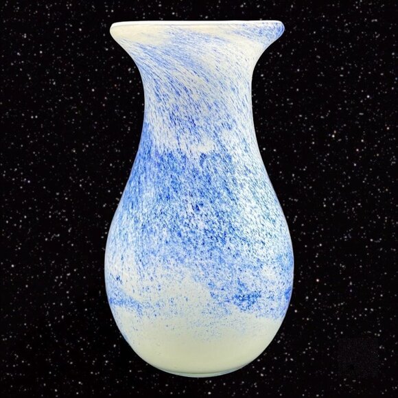 Art Glass Vase Splashed Multicolor Dots Blue White Cased 8”T 3.5”W - Picture 2 of 11